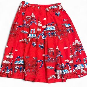 Pendleton Red Pleated Skirt with Blue Print